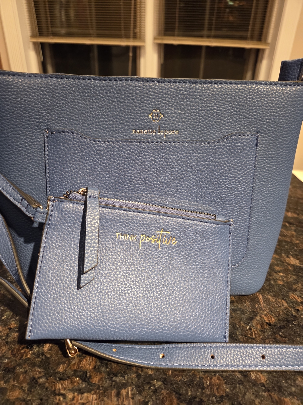 Nanette Lepore Blue Pebbled Crossbody Bag with Matching Pouch